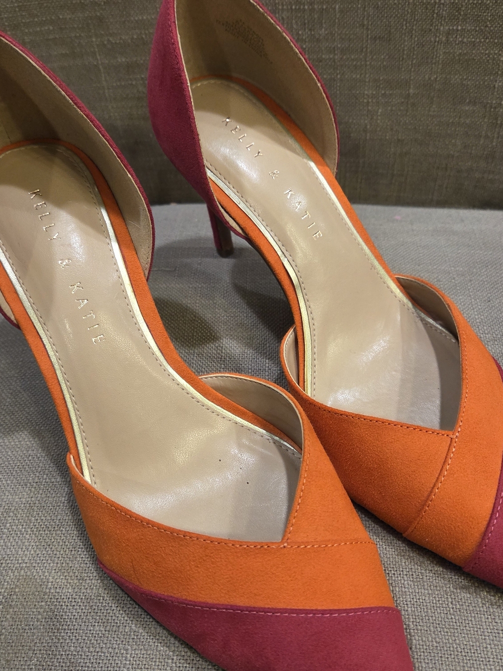 Kelly & Katie Two-Tone Orange & Pink Suede Pointed-Toe Pumps